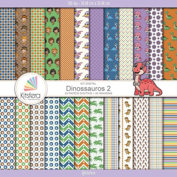 Kit de Papel Digital Dinossauros 2