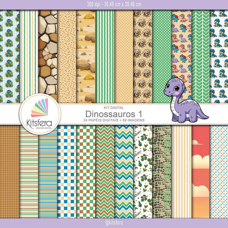 Kit de Papel Digital Dinossauros 1