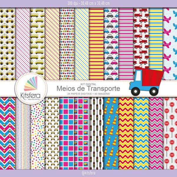 Kit de Papel Digital Meios de Transporte