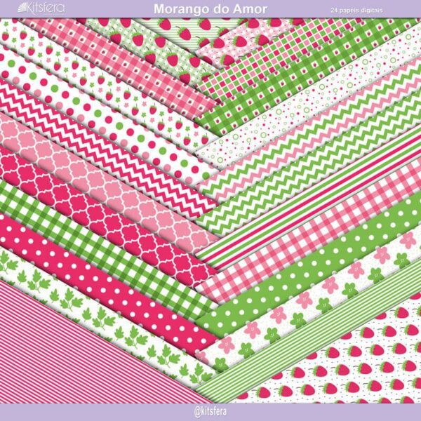 Kit de Papel Digital Morango do Amor
