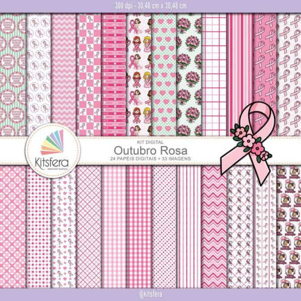 Como escolher o papel digital perfeito para sua festa personalizada (Guia rápido) 3 Kit de Papel Digital Outubro Rosa