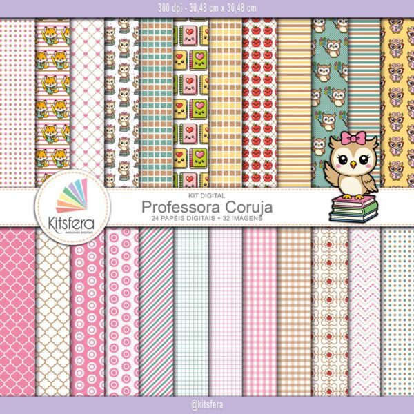 Kit de Papel Digital Professora Coruja