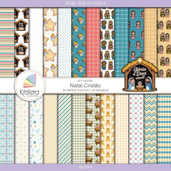 Kit de Papel Digital Natal Cristão