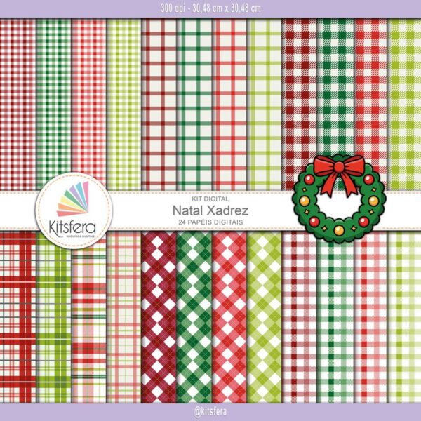 Kit de Papel Digital Natal Xadrez