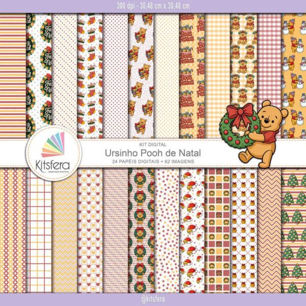Kit de Papel Digital Ursinho Pooh de Natal