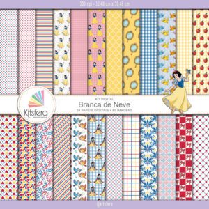 Kit Papel Digital Branca de Neve — papel 12×12 300 DPI e elementos PNG para scrapbooking