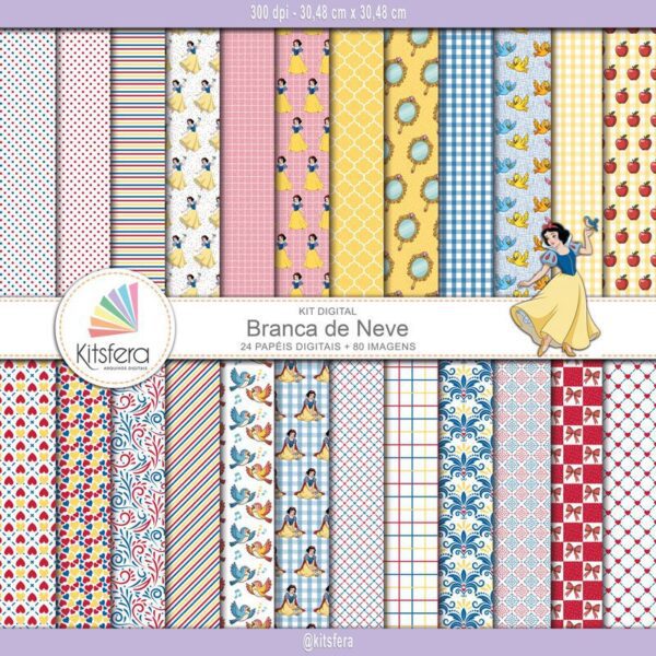 Kit Papel Digital Branca de Neve — papel 12×12 300 DPI e elementos PNG para scrapbooking