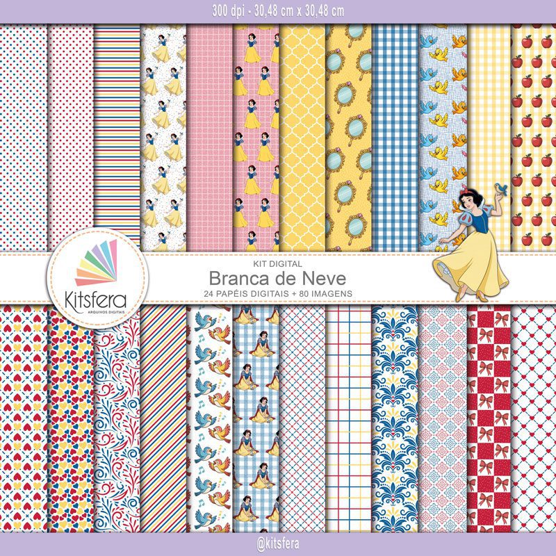 Kit Papel Digital Branca de Neve — papel 12×12 300 DPI e elementos PNG para scrapbooking