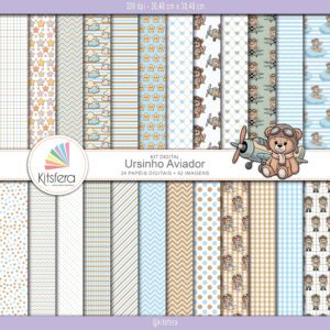 Kit de Papel Digital Ursinho Aviador