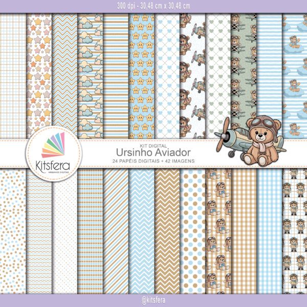 Kit de Papel Digital Ursinho Aviador