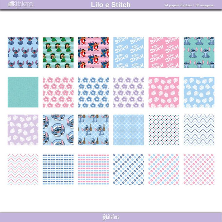 Kit de Papel Digital Lilo e Stitch | 24 papéis e 30 imagens