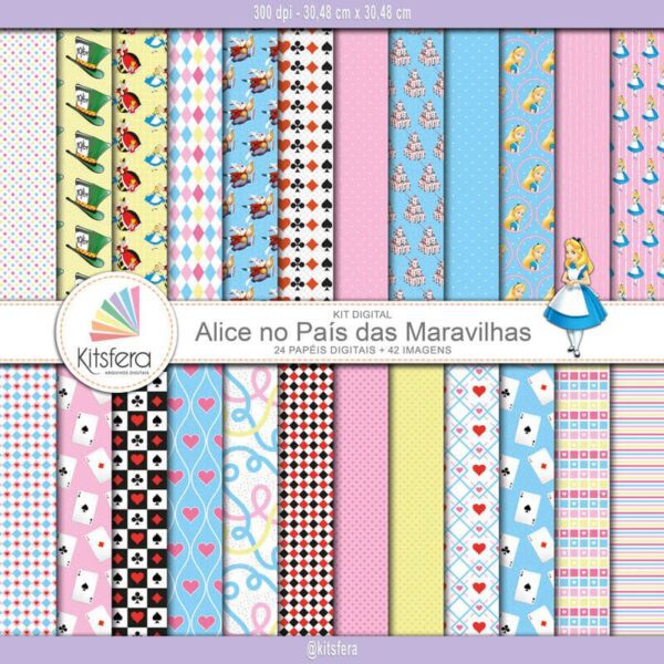 Kit de Papel Digital Alice no País das Maravilhas