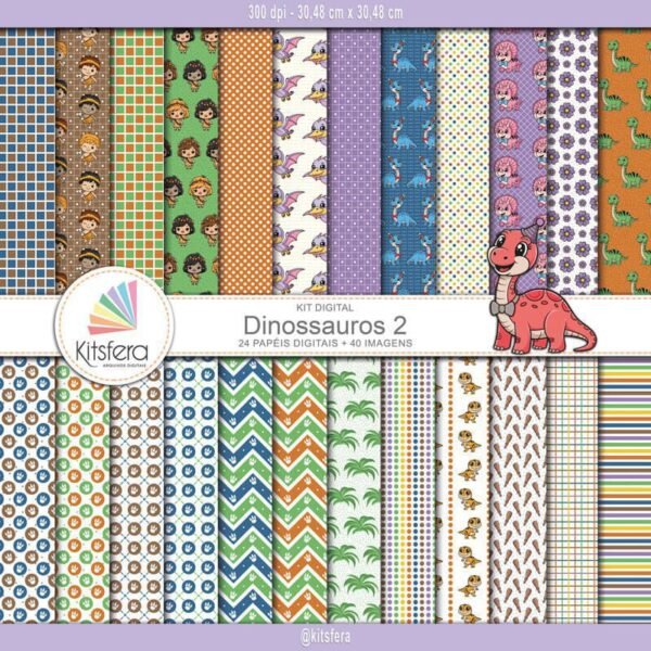 Kit de Papel Digital Dinossauros 2
