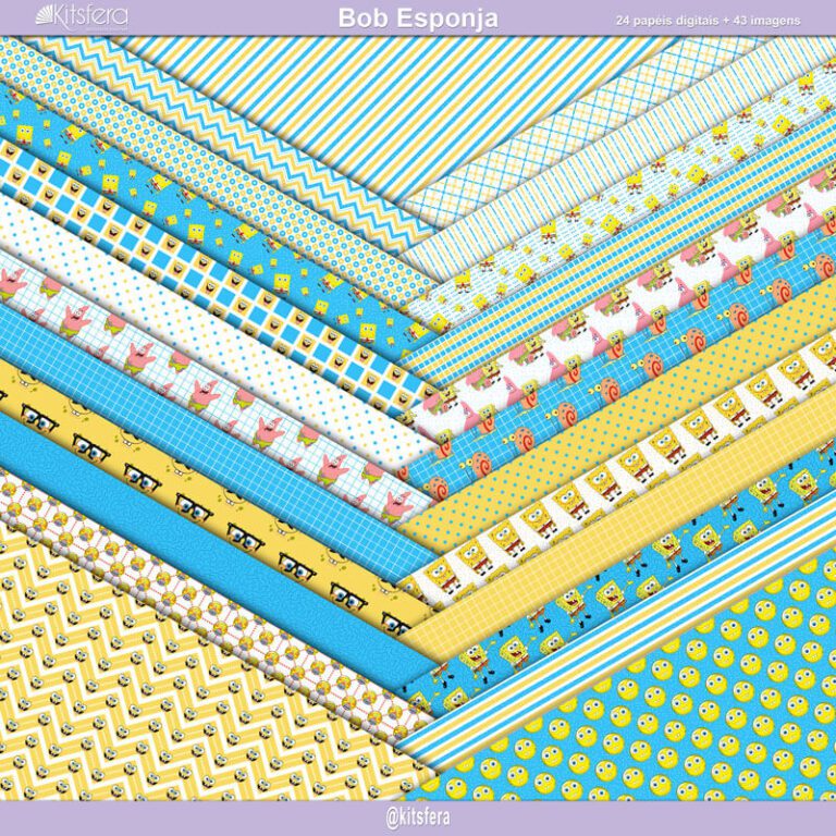 Kit de Papel Digital Bob Esponja | 24 papéis e 48 imagens