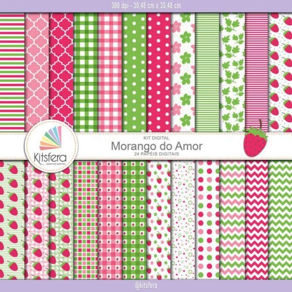 Kit de Papel Digital Morango do Amor