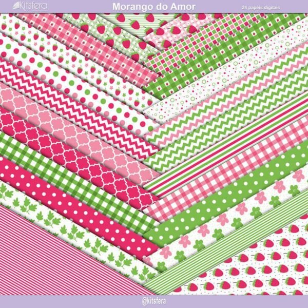 Kit de Papel Digital Morango do Amor