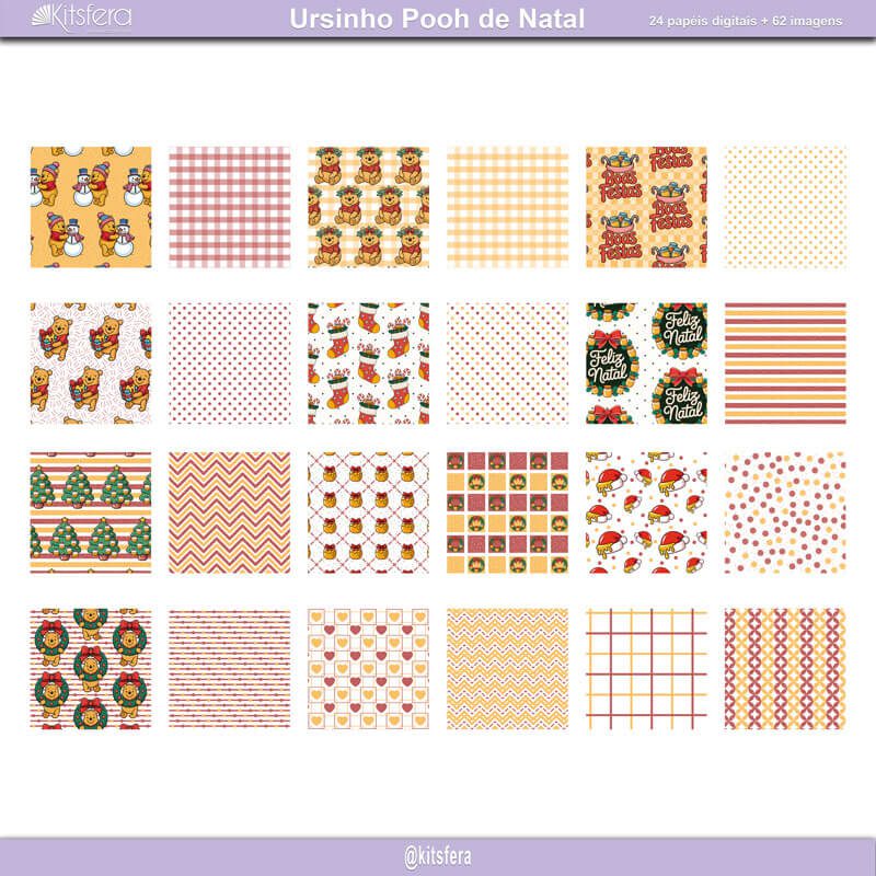 Kit de Papel Digital Ursinho Pooh de Natal