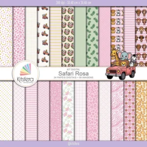Kit de Papel Digital Safari Rosa