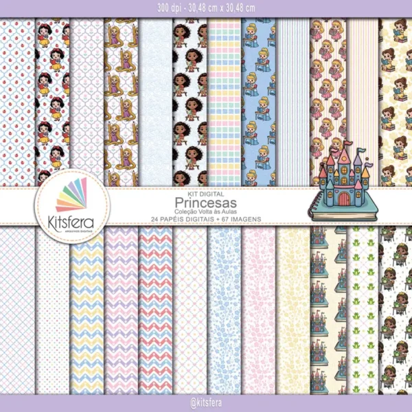 Kit de Papel Digital Princesas - Volta às Aulas