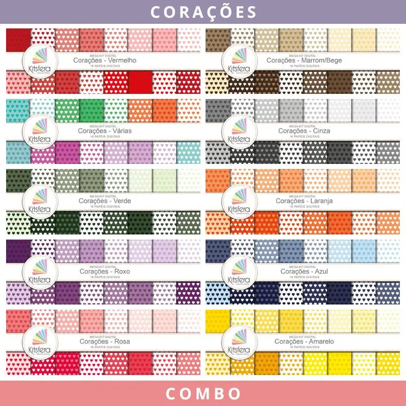 Combo kit de papéis digitais de Corações