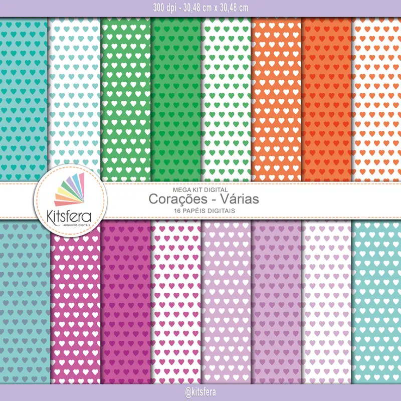 Combo kit de papéis digitais de Corações