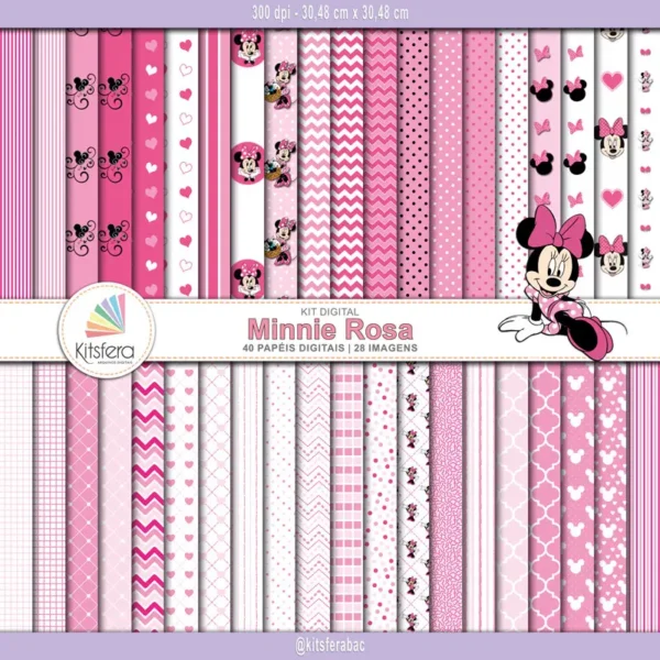 Papel Digital Minnie Rosa (40 Papéis para Personalizados)