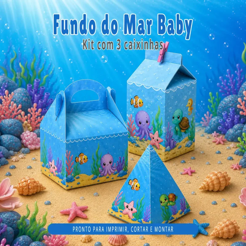 Arquivo de Corte Fundo do Mar Baby - Kit com 3 Caixinhas