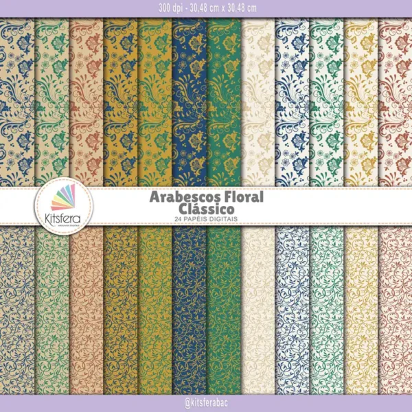 Kitsfera Arquivos Digitais 19 Papel digital Arabescos Floral Clássico