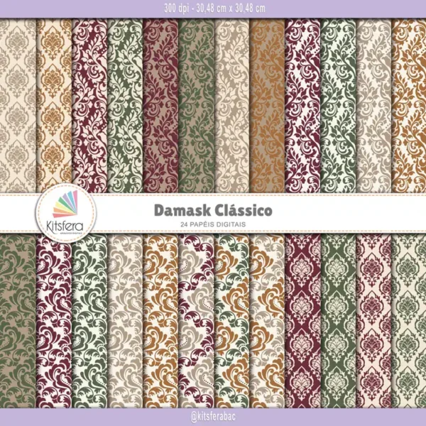 Kitsfera Arquivos Digitais 17 Papel Digital Damask Clássico
