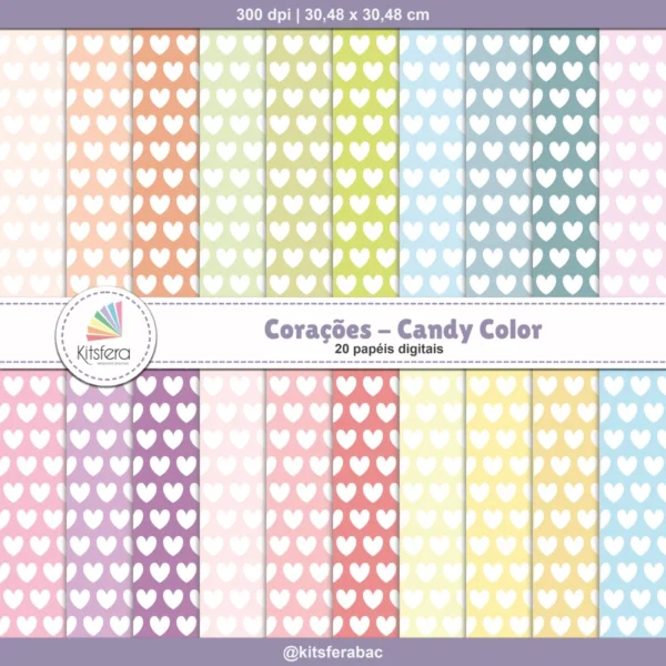 Papel Digital Corações Candy Color