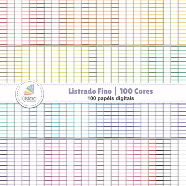 Kitsfera Arquivos Digitais 20 Papel Digital Listrado Fino 100 Cores
