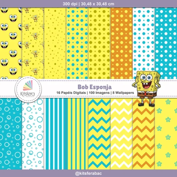 Kit Digital Bob Esponja - 100 Imagens + 16 Papéis + 8 Wallpapers