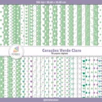 Papel Digital Corações Verde Claro