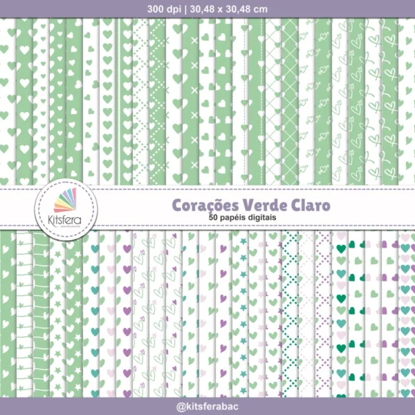 Papel Digital Corações Verde Claro