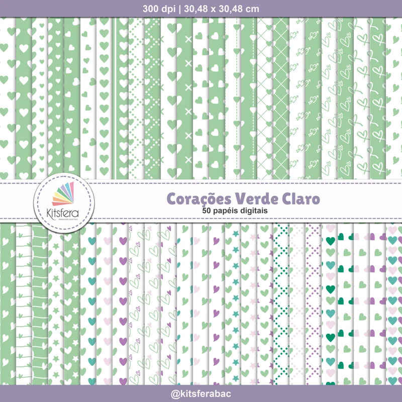 Papel Digital Corações Verde Claro