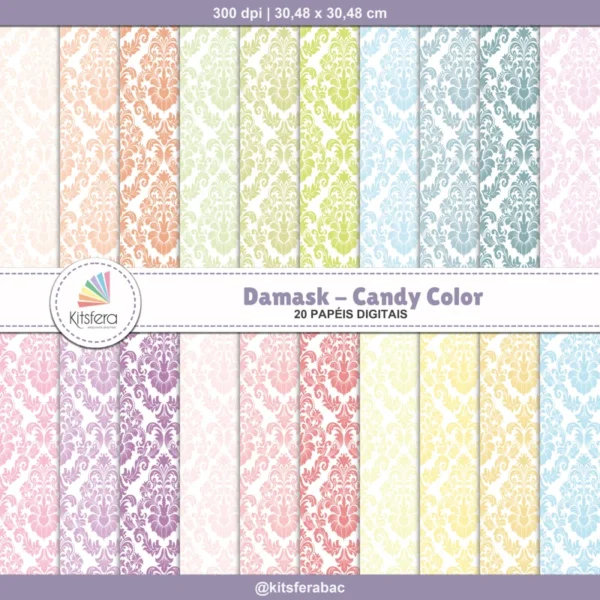 Papel Digital Damask Candy Color