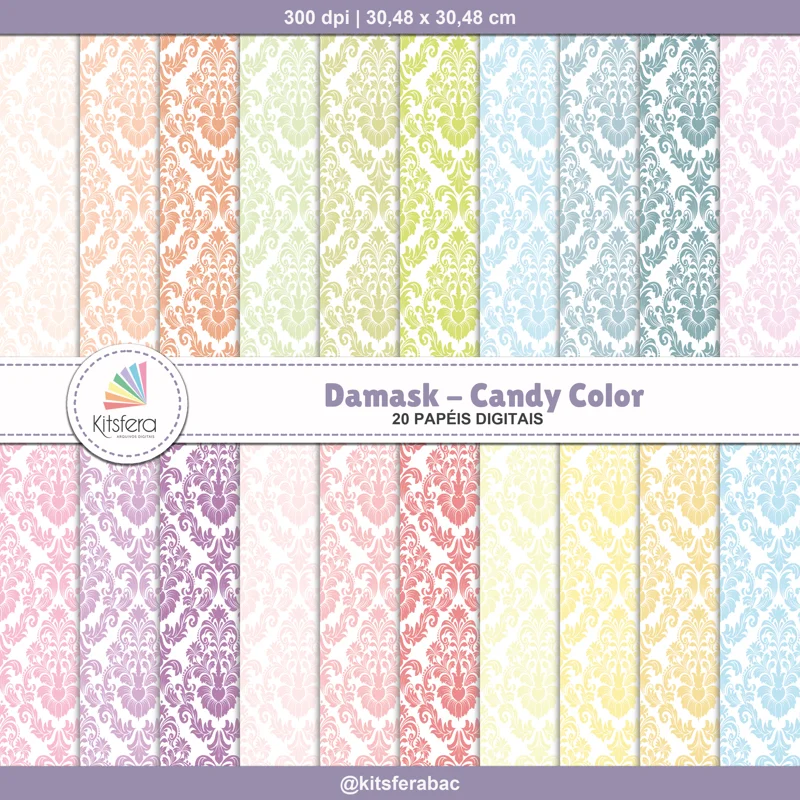 Papel Digital Damask Candy Color