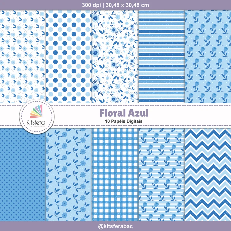 Papel Digital Floral Azul