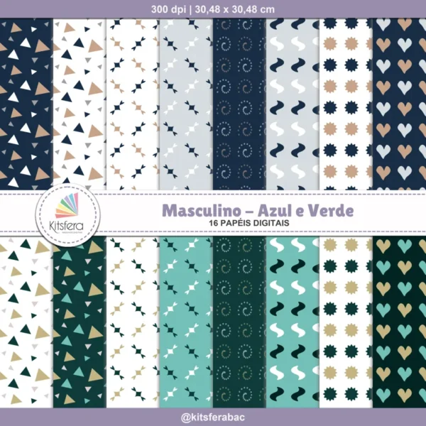 Papel Digital Masculino Azul e Verde