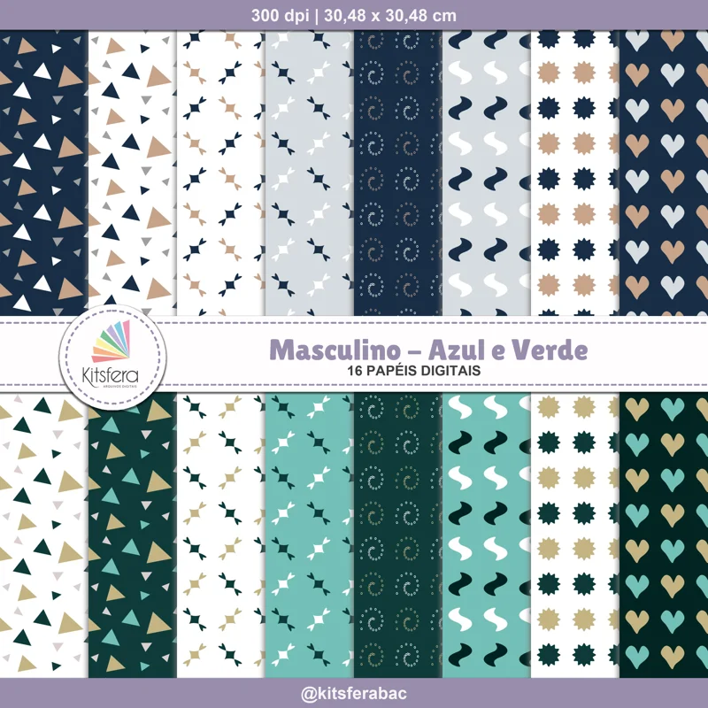 Papel Digital Masculino Azul e Verde