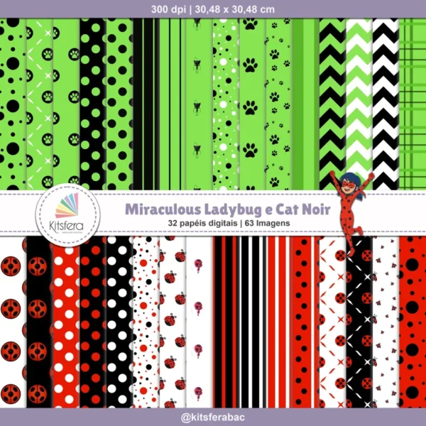 Papel Digital Miraculous Ladybug e Cat Noir
